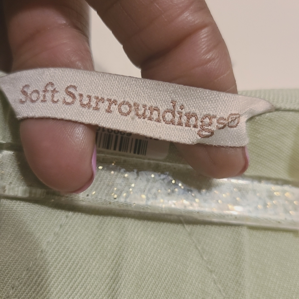 Soft Surroundings | Light Green V-Neck Tencel Tab Sleeve Tunic Top (Size Large) - Picture 2 of 11